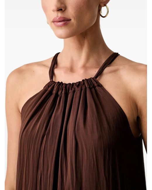 Haveone Brown Gathered-Neck Tiered Maxi Dress