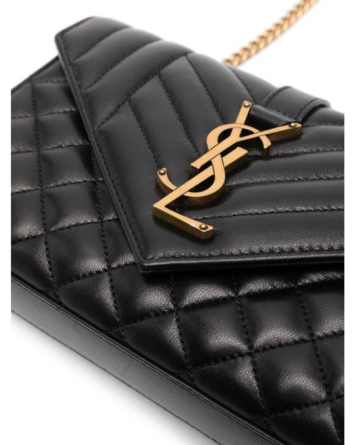 Saint Laurent Black Envelope Small Matelassé Leather Crossbody Bag