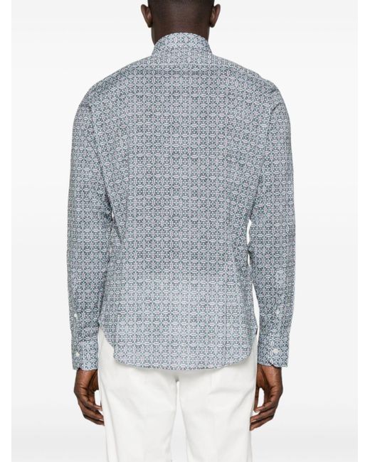 Fedeli Geometric-print Cotton Shirt in het Blue voor heren