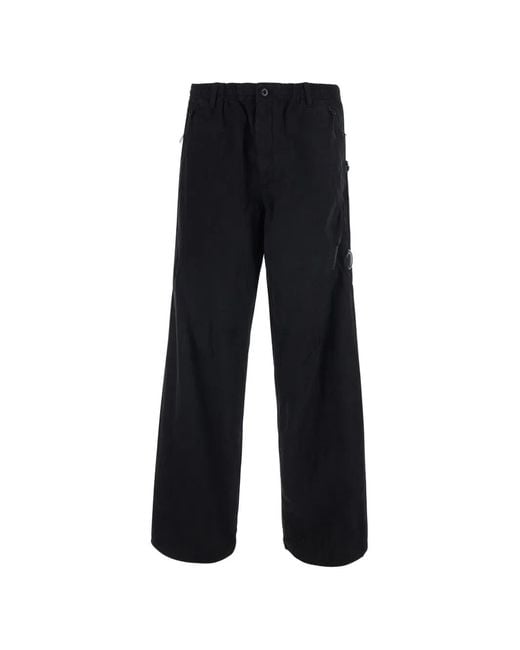 C P Company Black Lens-Detail Zip-Pocket Trousers for men