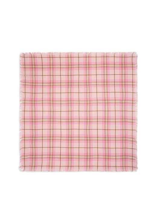 Bompard Pink Tartan Fringed Scarf