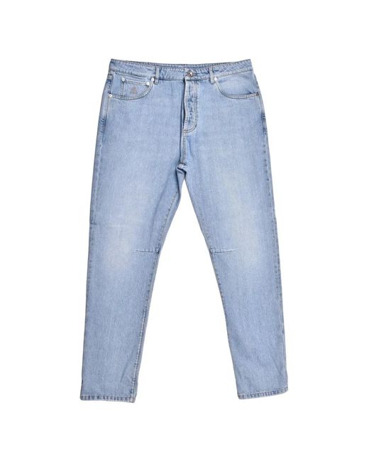 Brunello Cucinelli Blue Five-Pocket Logo-Patch Jeans for men