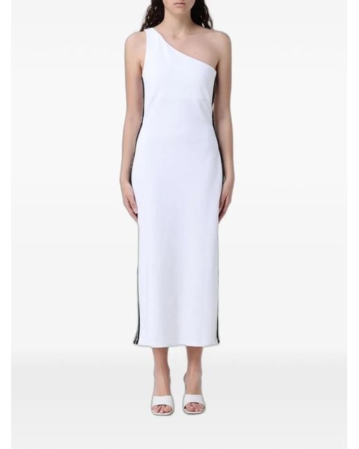 EA7 White Robe Longue À Une Bretelle Et Galon À Logo