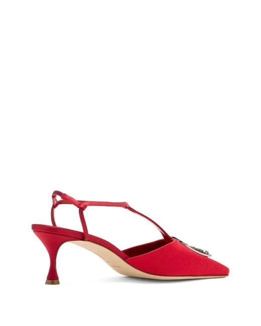 Manolo Blahnik Red Takal Crystal-Embellished Pointed-Toe Heeled Pumps