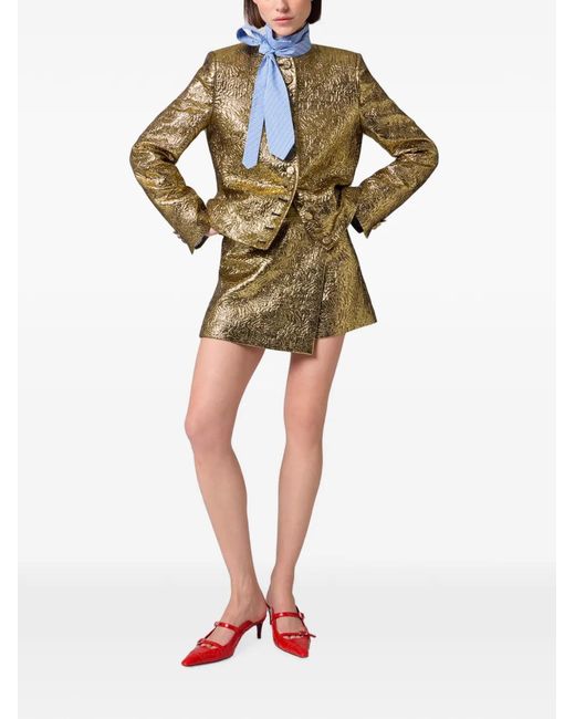 MSGM Natural Brocade-Effect Wrap Shorts