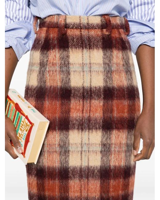 N°21 Brown Rock Checked Wool Skirt
