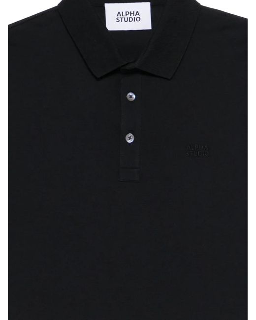 Alpha Studio Black Button Polo Shirt for men