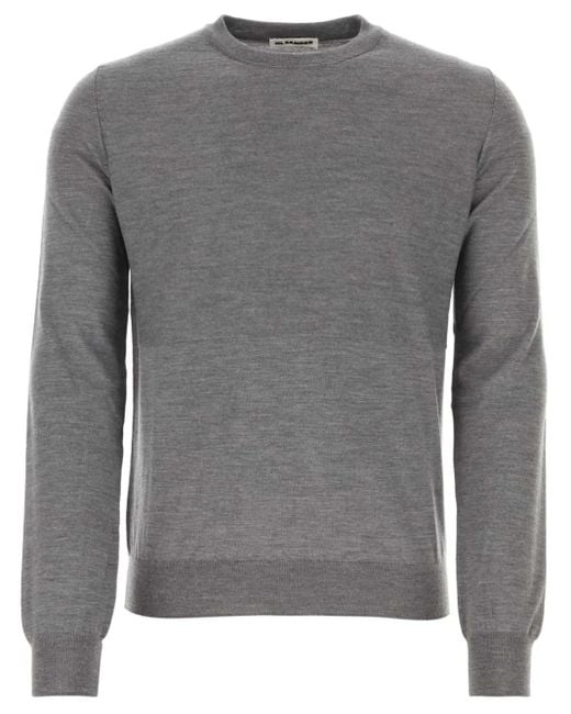 Jil Sander Gray Round-Neck Virgin Wool Sweater for men