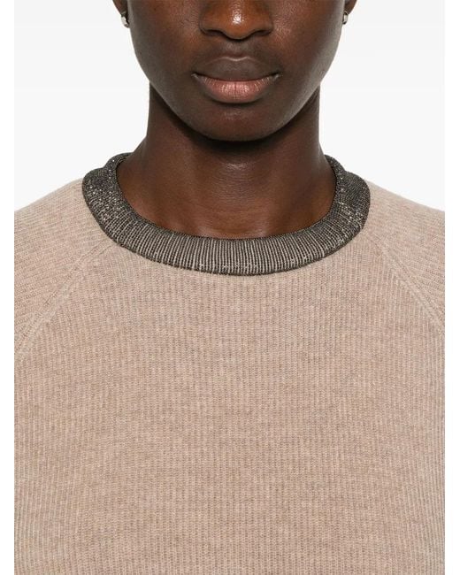 Brunello Cucinelli Natural Ribbed-Knit Cashmere Sweater