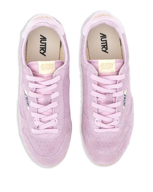 Autry Pink Windspin Suede Logo-Patch Low-Top Sneakers