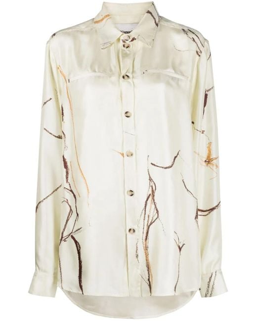 Nanushka Natural Oversize Printed Silk Shirt
