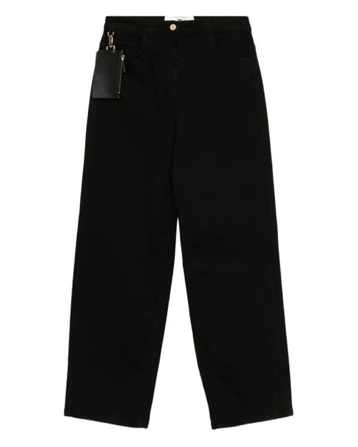 Elisabetta Franchi Black Logo-Button Jeans