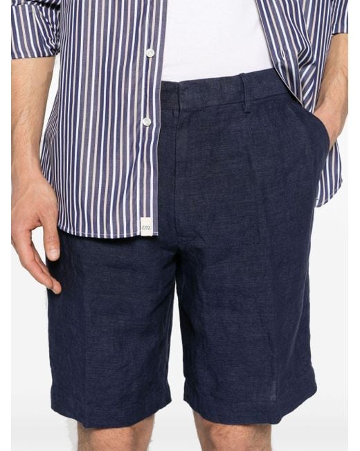 Zegna Blue Pleated Linen Bermuda Shorts for men