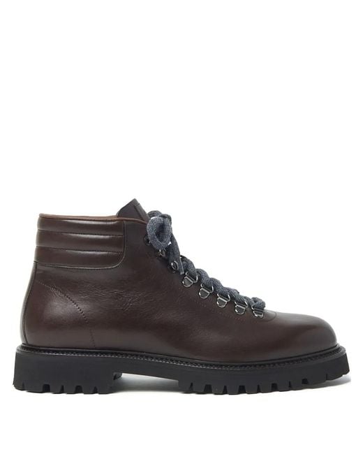 Peserico Brown Leather Lace-Up Boots for men