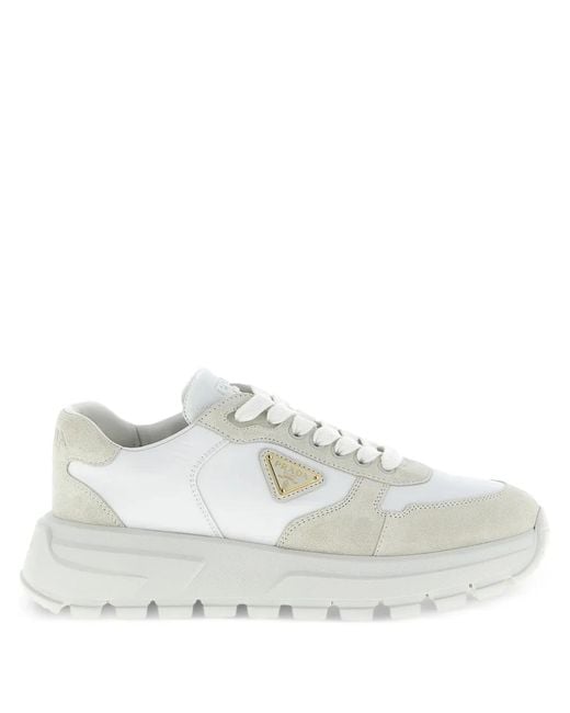 Prada White Prax 2.0 Re-Nylon And Suede Sneakers Shoes