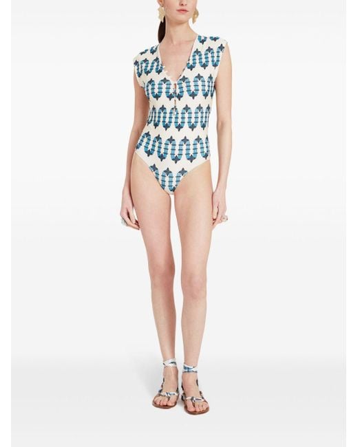 LaDoubleJ Blue Geometric-print Bathing Suit