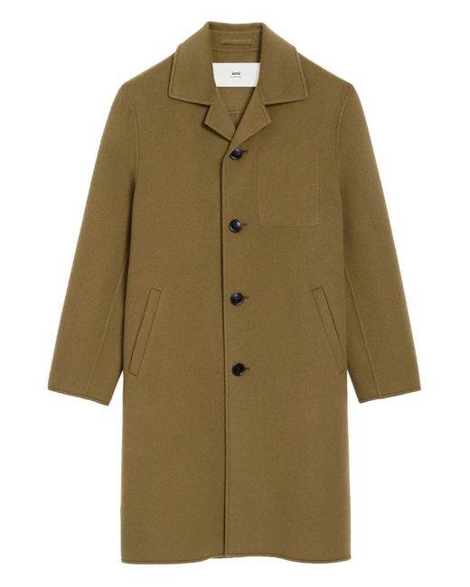 AMI Green Wool Belted Coat for men