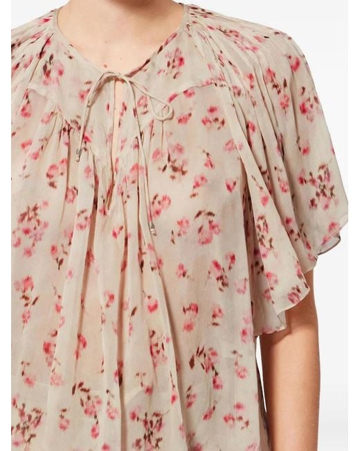 Isabel Marant Natural Neslya Floral-Print Ruffled Blouse