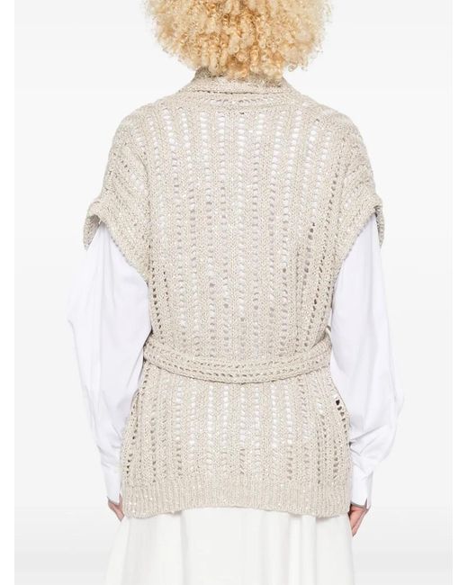 Brunello Cucinelli White Belted Wrap Cardigan