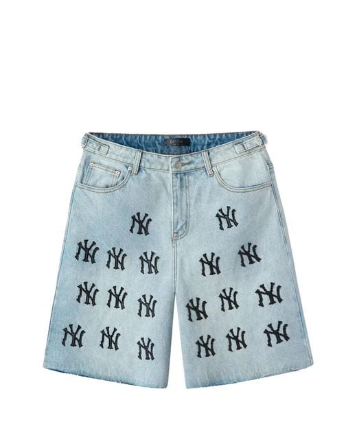 Happy Memories Don't Die Blue X Ny Yankees Embroidered Denim Shorts for men