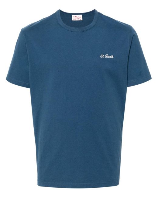Mc2 Saint Barth Blue Logo-embroidered Cotton T-shirt for men