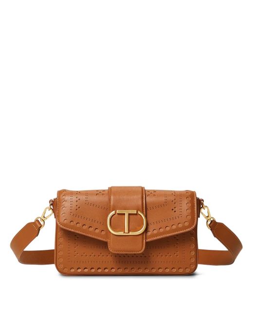 Twinset Brown Oval T Leather Shoulder Bag