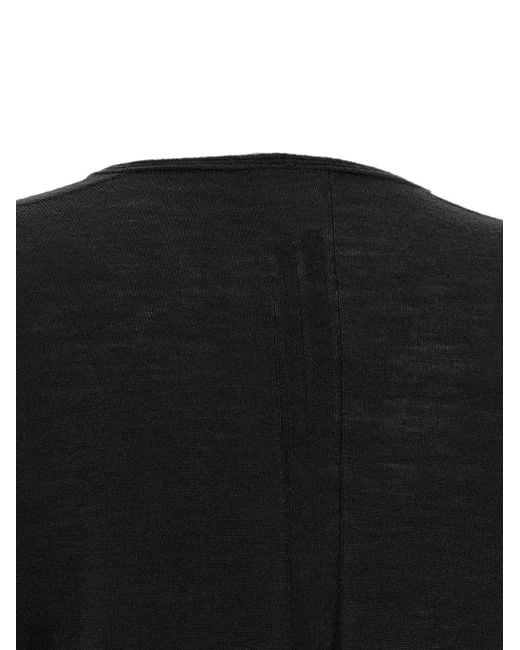 Rick Owens Black Long-Sleeved Virgin Wool V-Neck Top With Ribbed Hem