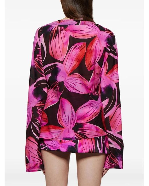 Louisa Ballou Pink Floral-Print Long-Sleeve Blouse