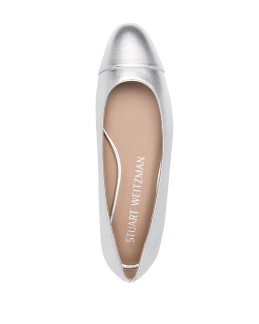 Stuart Weitzman White Pearl-detail Leather Ballerina Shoes