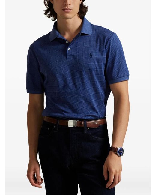 Polo Ralph Lauren Blue Short-Sleeve Check-Pattern Polo Shirt for men