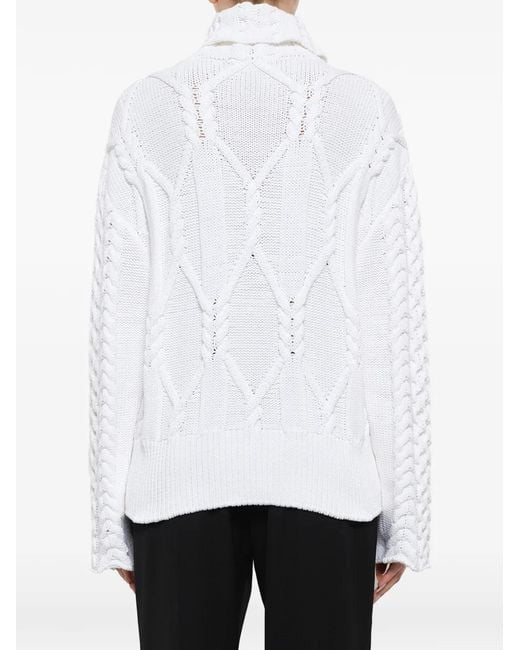 Juun.J White Cable-Knit Roll-Neck Sweater