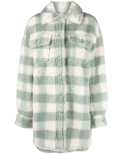 Stand Studio Green Checked Faux Fur Coat