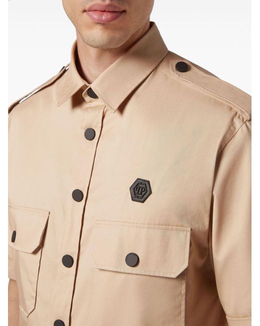 Philipp Plein Natural Plein Gothic Cotton Military Shirt for men
