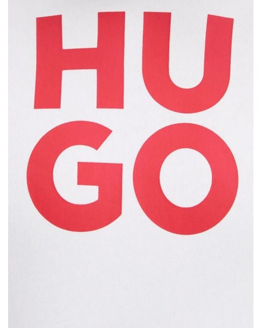 HUGO White Logo-Print Hoodie for men