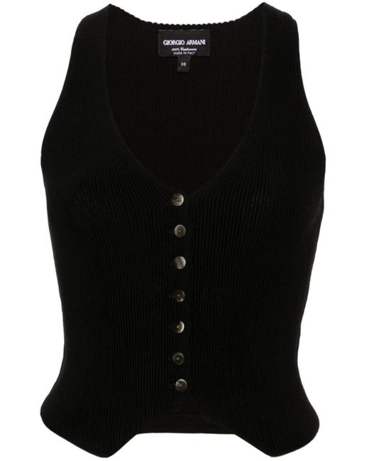 Giorgio Armani Black Fine-ribbed Cashmere Waistcoat