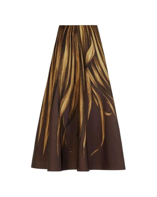 Oscar de la Renta Brown Palm Leaves Faille Skirt