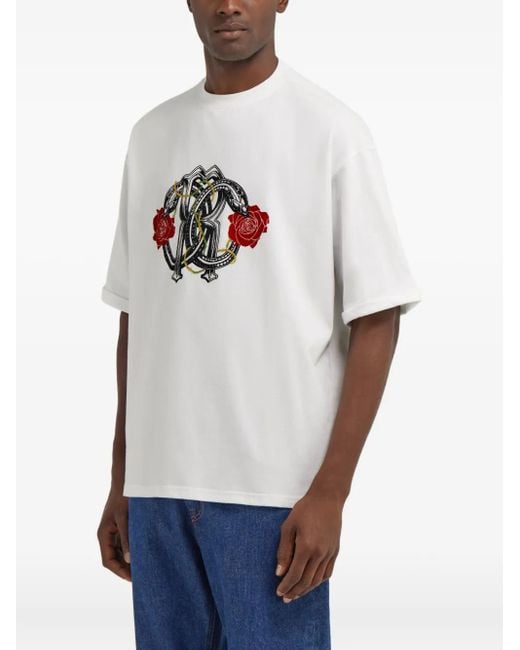 Roberto Cavalli White Rc Monogram-Print T-Shirt for men