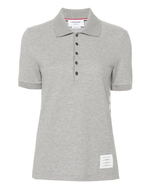 Thom Browne Gray Striped Logo-Patch Polo Shirt