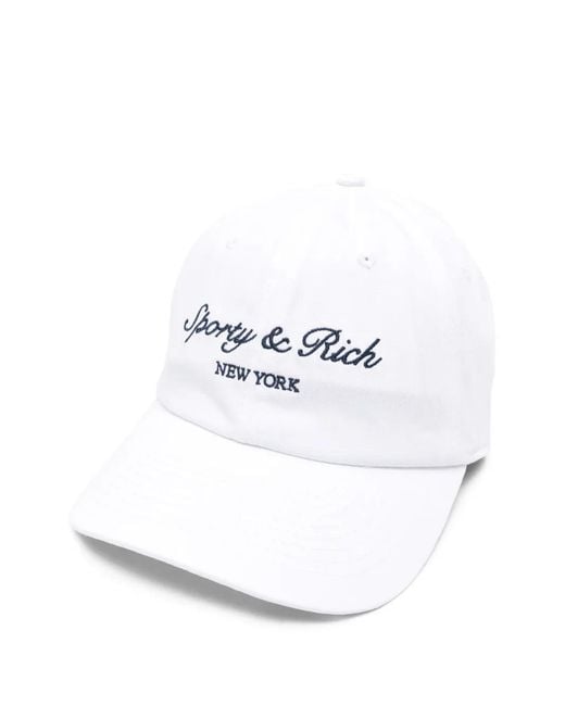 Sporty & Rich White Logo-Embroidered Baseball Cap
