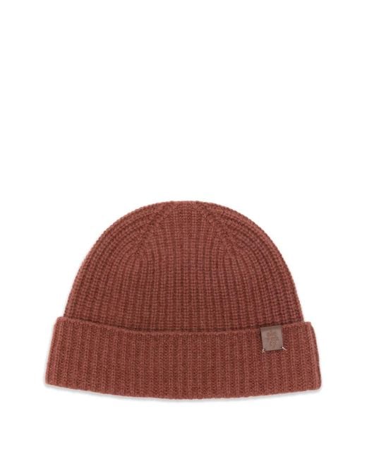 Eleventy Red Ribbed-Knit Cashmere Beanie Hat for men