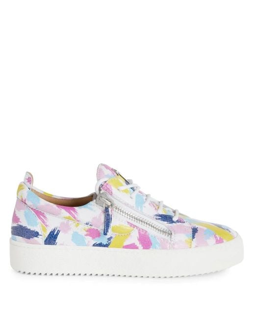 Giuseppe Zanotti White Gail Brushstrokes-Print Low-Top Sneakers