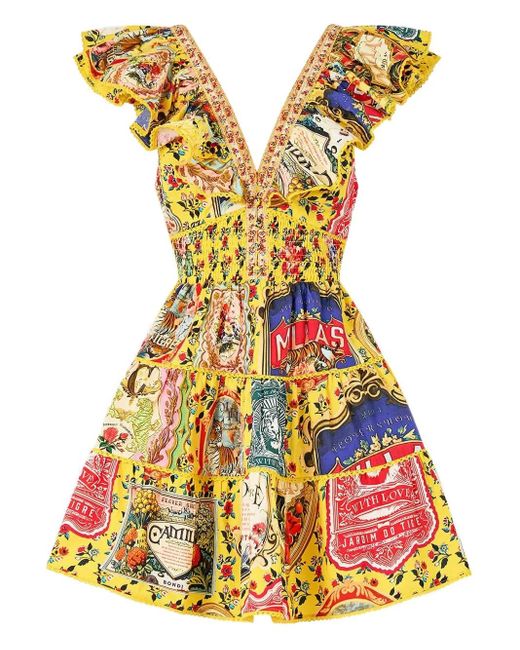 Camilla Yellow Neck-Frill Mini Dress