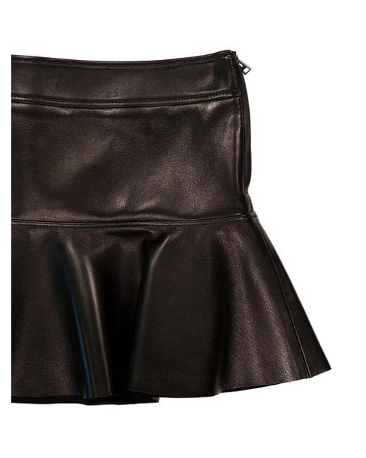 Tom Ford Black Leather Ruffled Mini Skirt