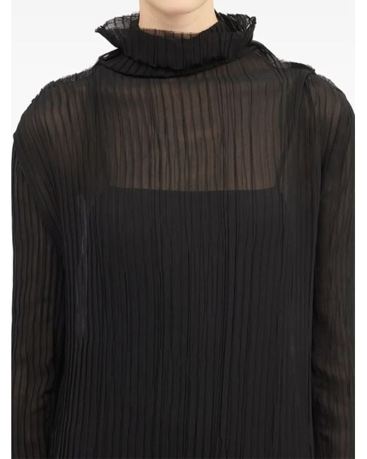 MM6 by Maison Margiela Black Long Sleeves Plissé Midi Dress