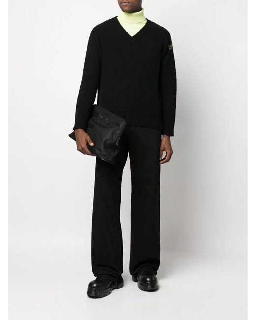 Raf Simons Black Logo-Patch V-Neck Jumper for men