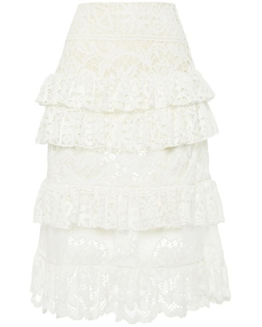 LaDoubleJ White Footloose Lacey Midi Skirt