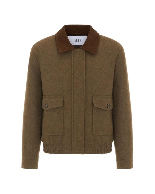 ELEH Green Herringbone Corduroy-Collar Jacket