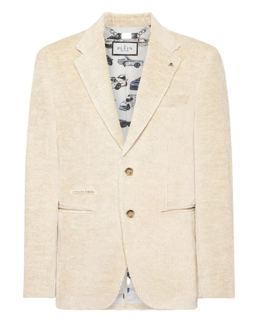 Philipp Plein Natural Embroidered-Detail Corduroy Blazer for men