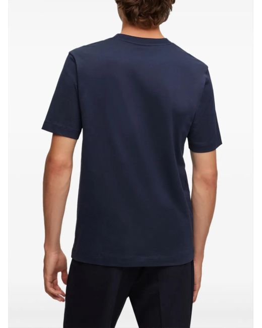 Boss Blue Logo-Print Cotton T-Shirt for men