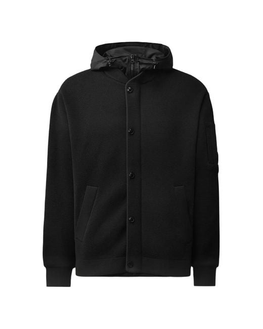 C P Company Black Goggle-Detail Button-Up Hoodie for men